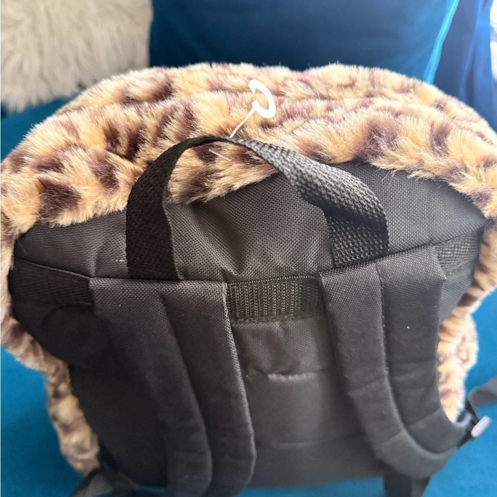 Faux Fur Leopard Kids Backpack with Pink Nose Accent